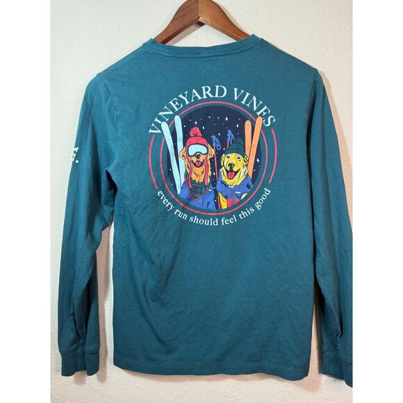 Vineyard Vines Boys' Ski Dogs Long-Sleeve Green Pocket Tee Size Large (16) - Picture 3 of 11